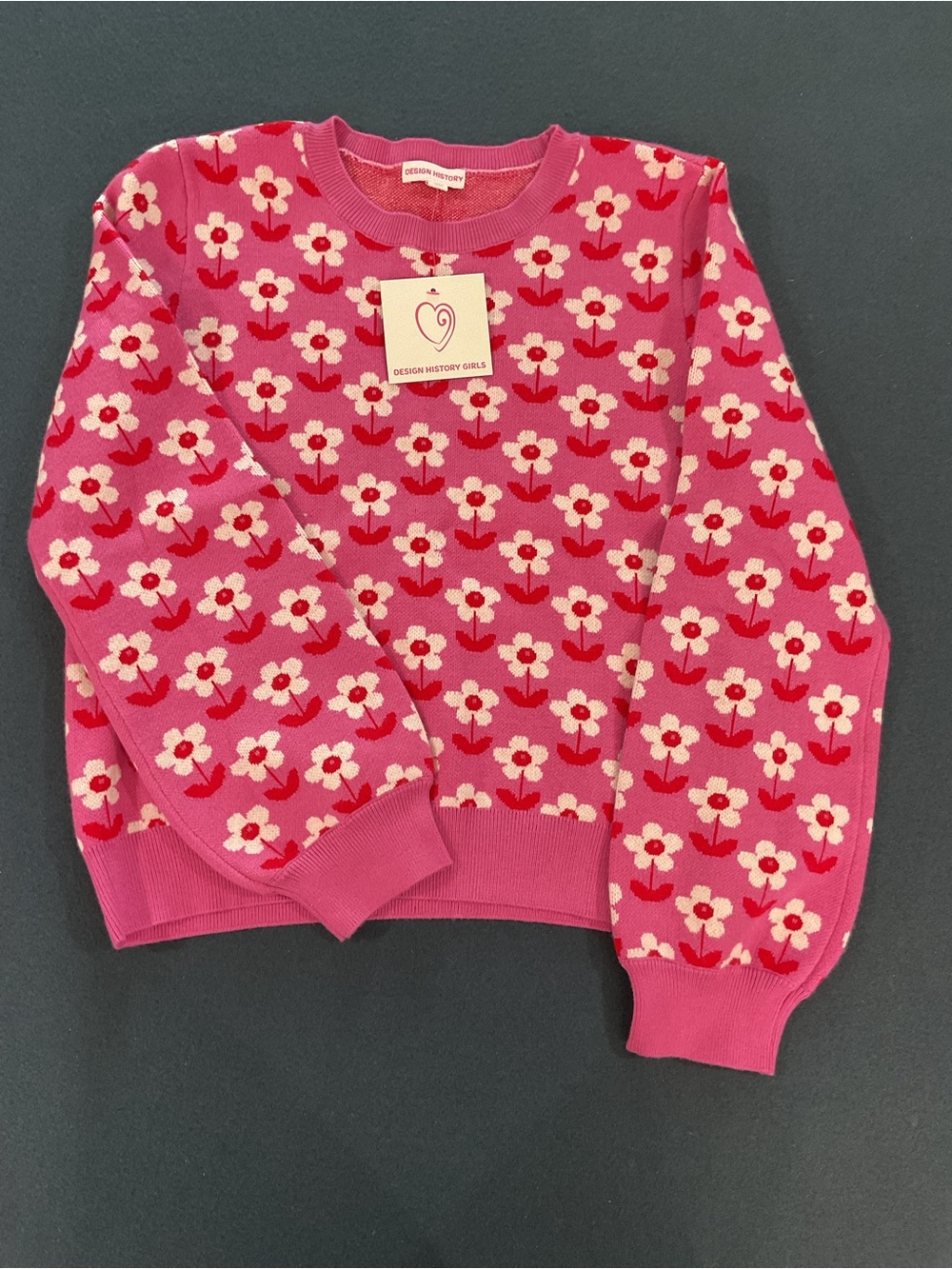 Design History Hot Pink Floral Crewneck Sweater